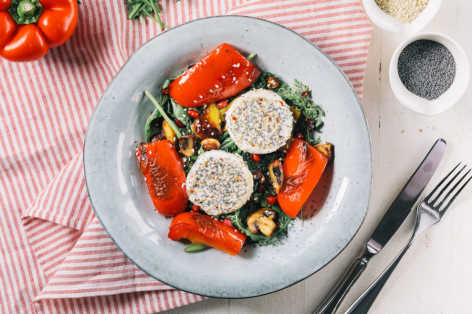 charred veggie fried goat cheese salad keto